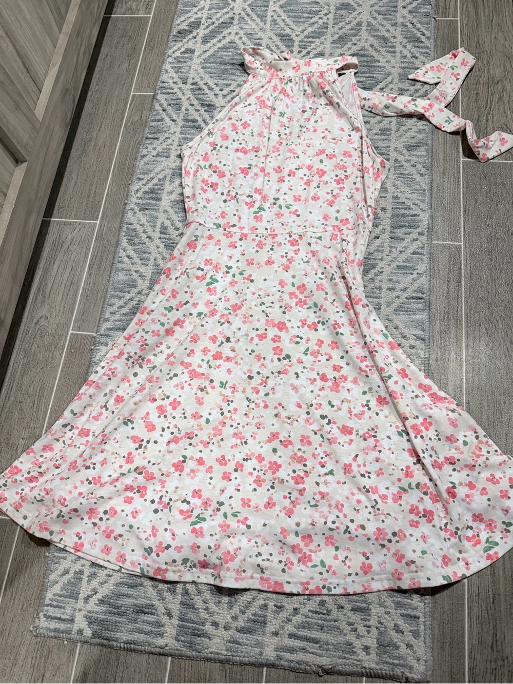 Floral Halter Summer Dress in White and Pink